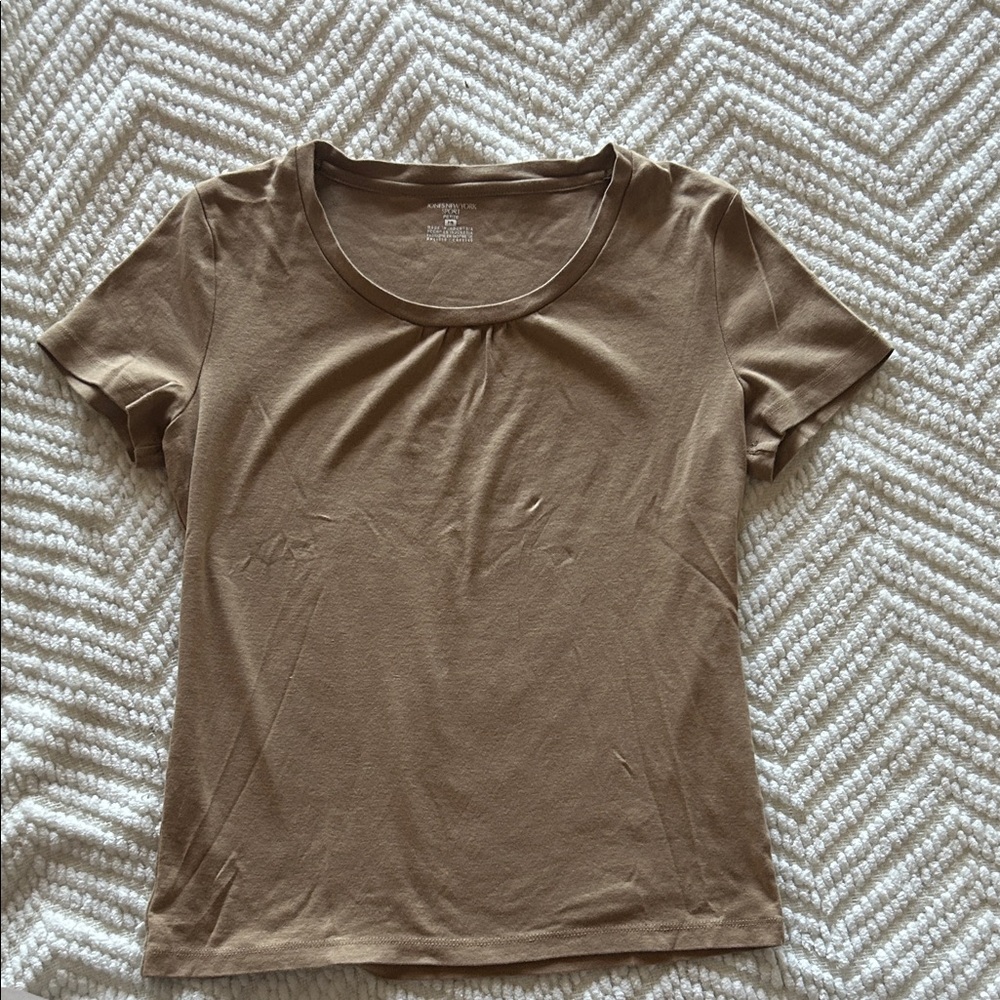 Jones New York Short Sleeve Scoop Neck Tee - Camel Brown